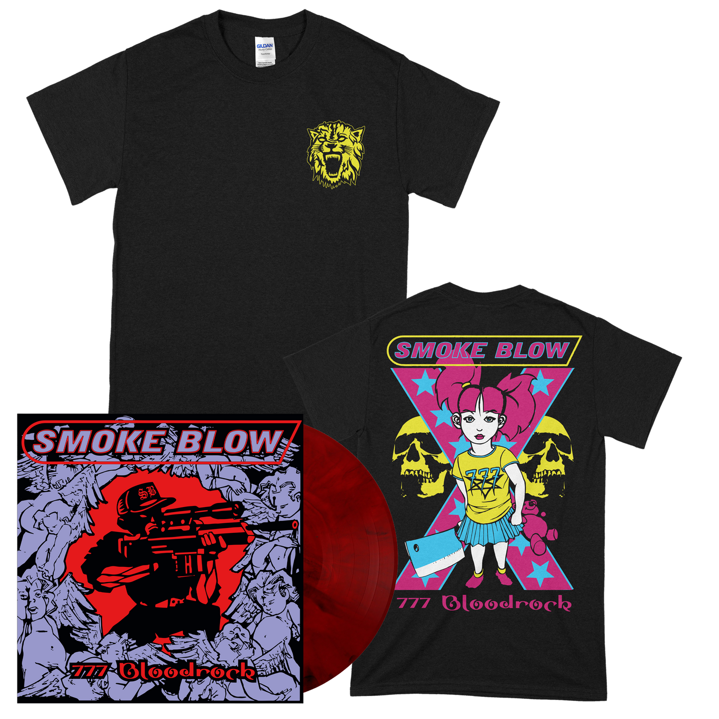 Smoke Blow (777 Bloodrock) 140g Red & Black Marbled Vinyl + T-Shirt-Bundle