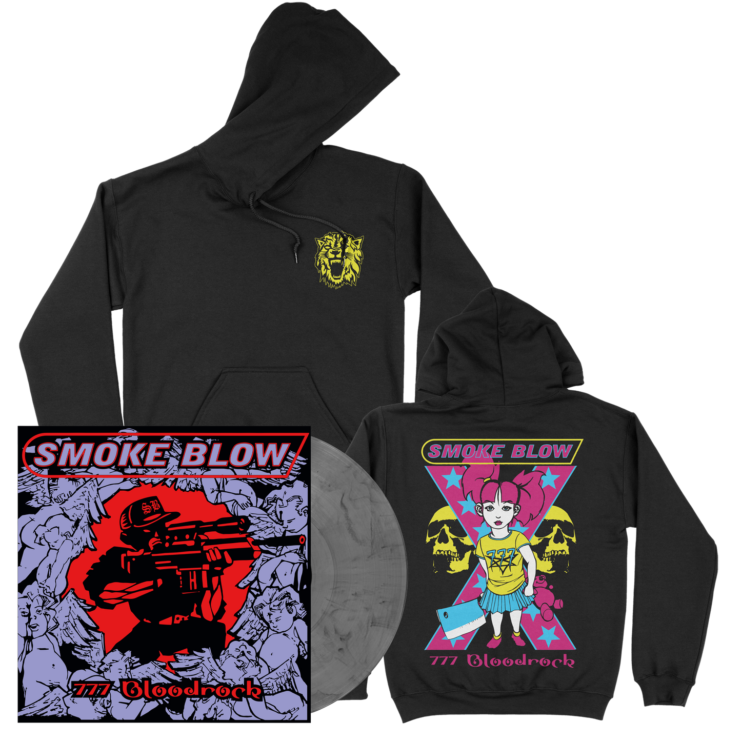 Smoke Blow (777 Bloodrock) 140g Silver&Black Marbled Vinyl + Hoodie-Bundle