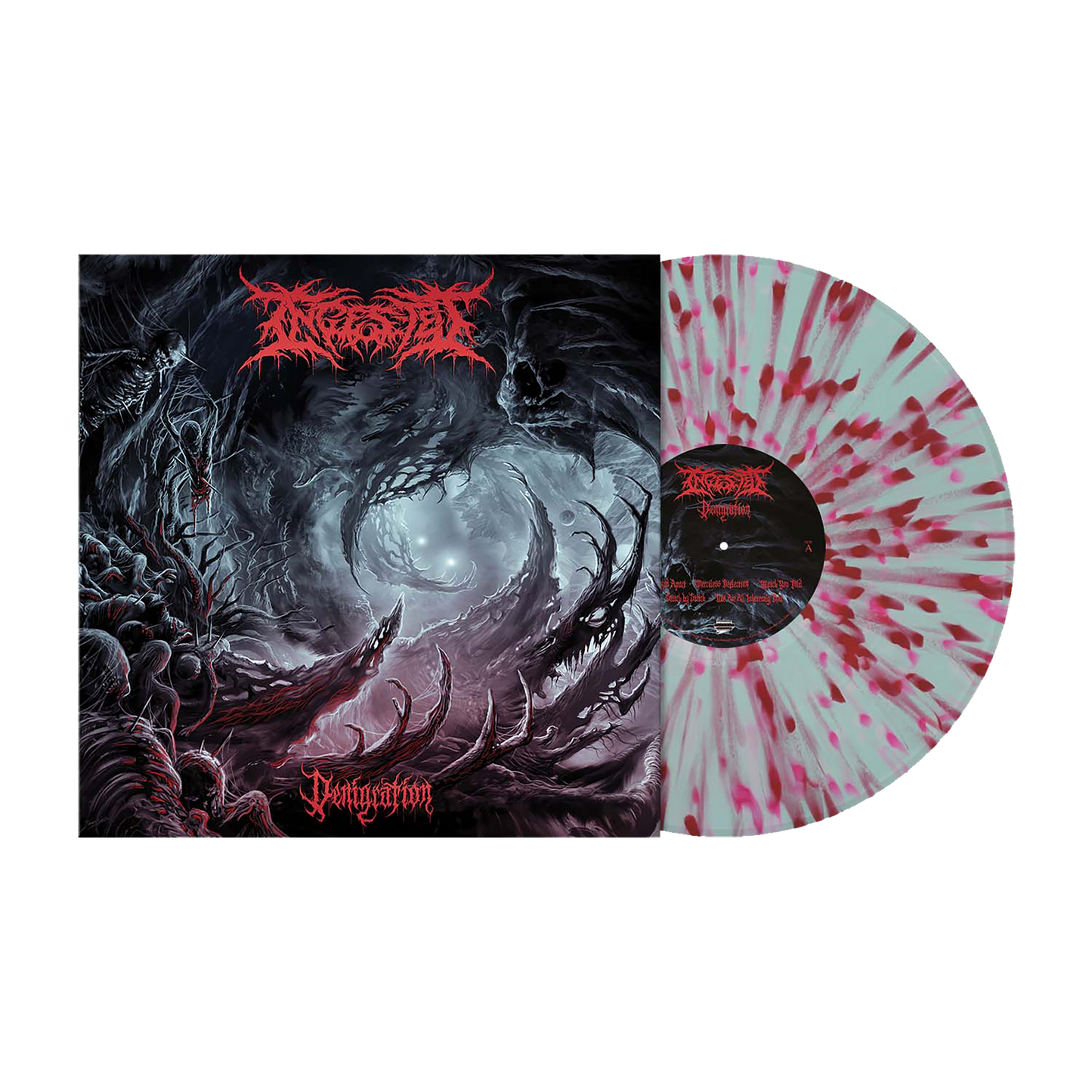 Ingested (Denigration) Clear Turqoise Blue w/Red & Neonpink Splatter Vinyl