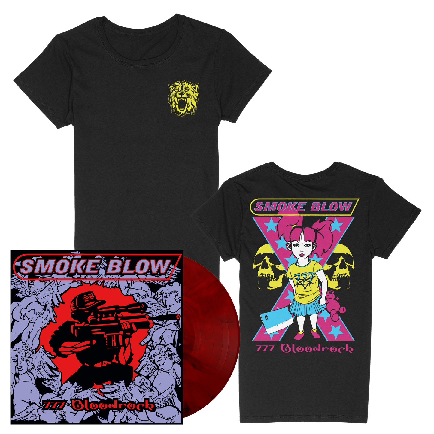 Smoke Blow (777 Bloodrock) 140g Red & Black Marbled Vinyl + Girlie Bundle