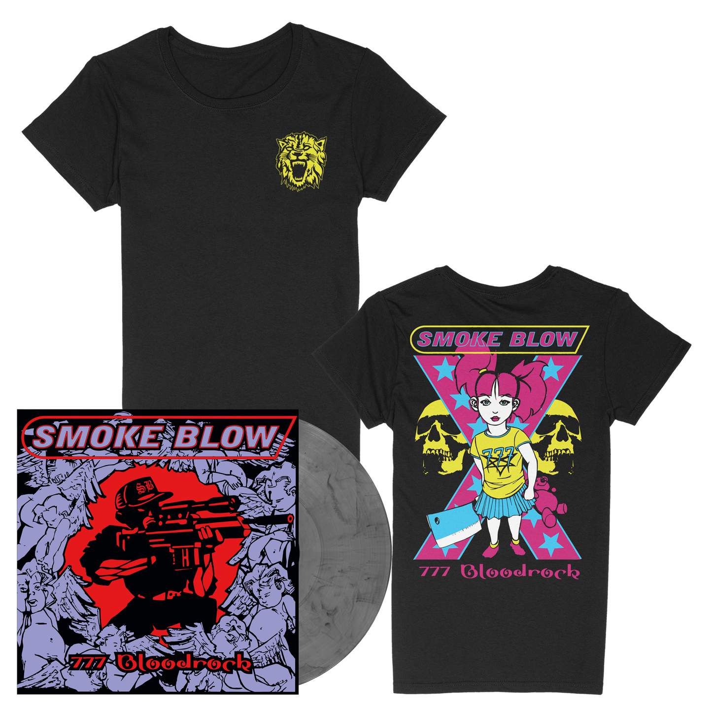 Smoke Blow (777 Bloodrock) 140g Silver&Black Marbled Vinyl + Girlie Bundle