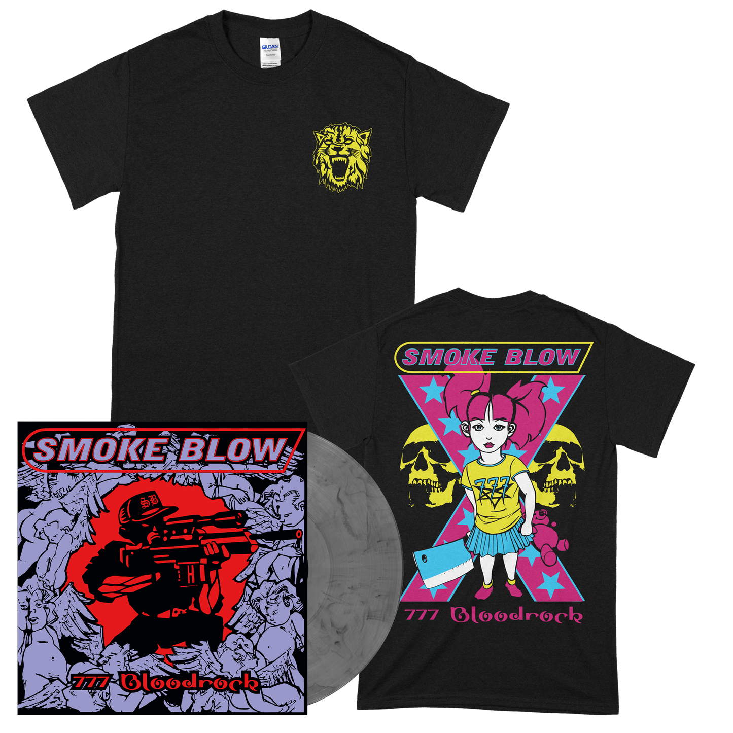 Smoke Blow (777 Bloodrock) 140g Silver&Black Marbled Vinyl + T-Shirt-Bundle