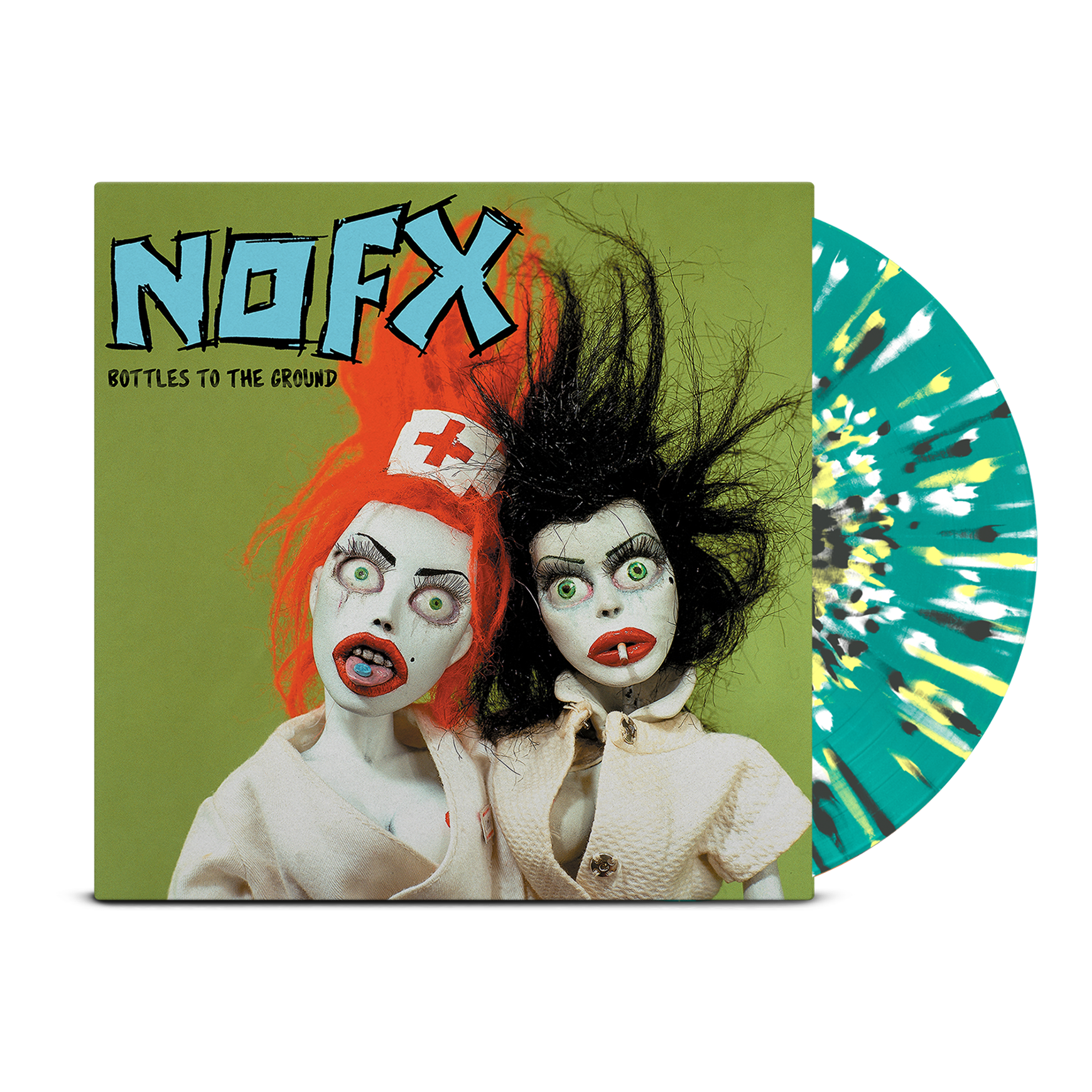 NOFX (Bottles To The Ground) Trans Turquoise /w Yellow, Black, White, & Silver Splatter Vinyl